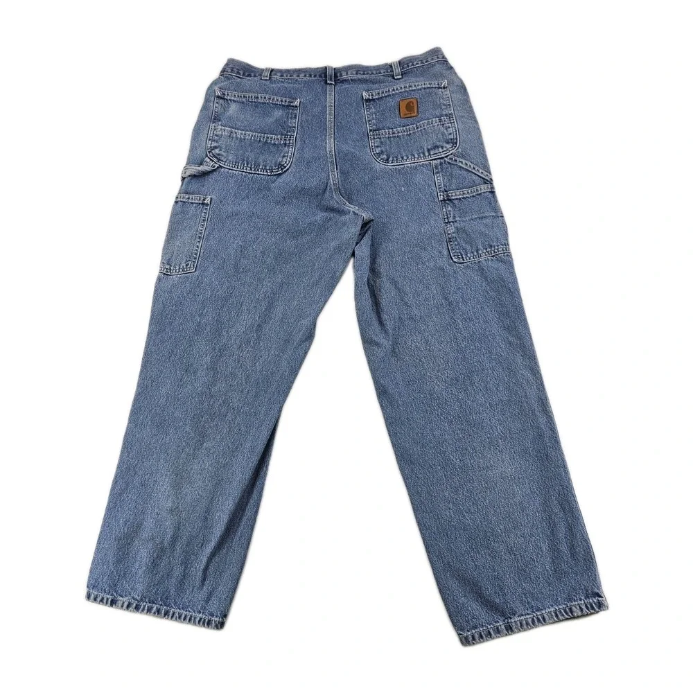 Carhartt Carpenter Utility Pants Mens 38x30 Denim Blue Jeans Distressed B13-DST